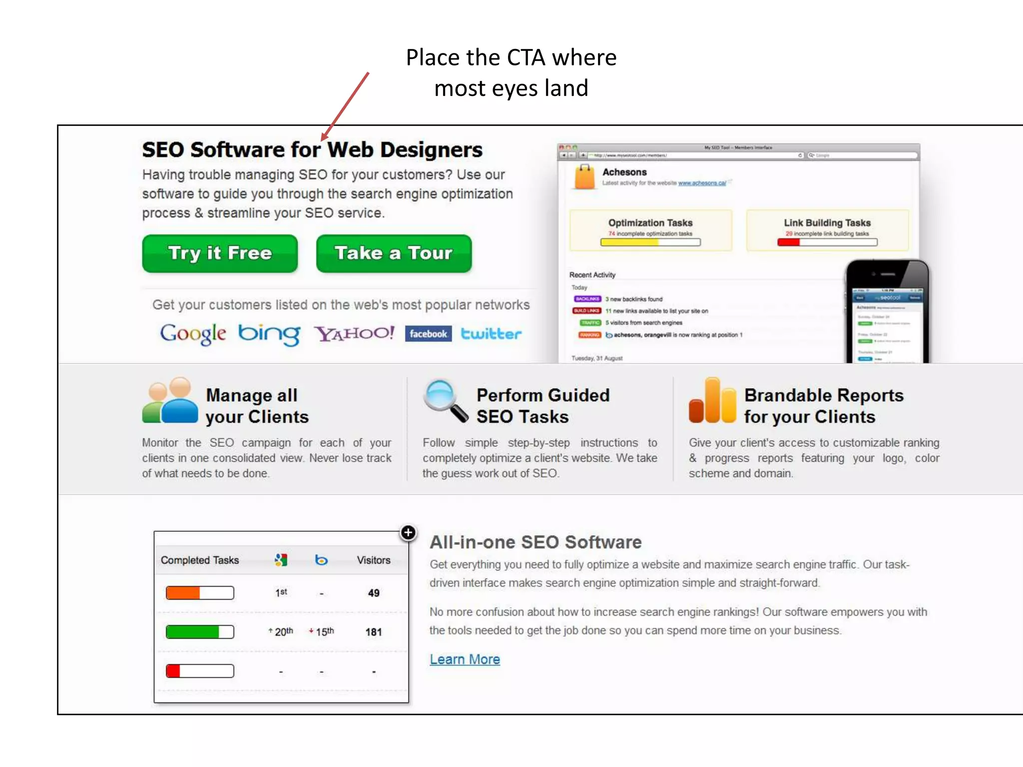 Place the CTA where
   most eyes land
 