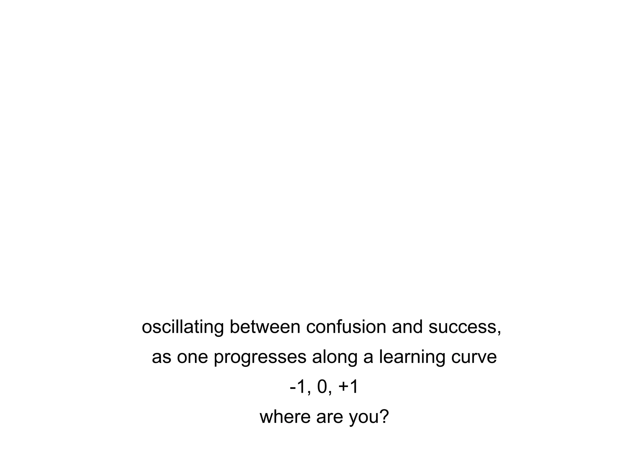 oscillating between confusion and success,
as one progresses along a learning curve
-1, 0, +1
where are you?
 