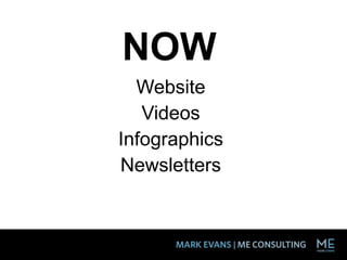 Website
Videos
Infographics
Newsletters
NOW
 
