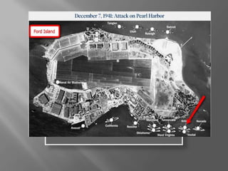 Ford Island Ariel view of Ford Island. You can see the USS Arizona at the end of the red arrow. 