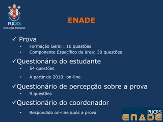 Por que o ENADE deve desencadear ações permanentes?1. A análise e uso de resultados de avaliação interna e externa é um dos indicadores da avaliação externa de cursos de graduação e institucional.Reconhecimento de CursoRenovação de Reconhecimento2. Os resultados do ENADE permitem movimentos de autoavaliação e qualificação dos cursos.3. A discussão e as ações permanentescontribuem para o desenvolvimento da cultura de avaliação como instrumento de gestão.