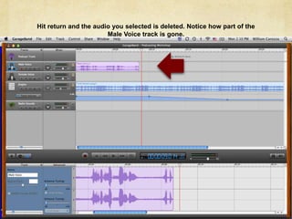 Hit return and the audio you selected is deleted. Notice how part of the Male Voice track is gone.