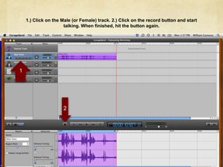 1.) Click on the Male (or Female) track. 2.) Click on the record button and start talking. When finished, hit the button again. 12