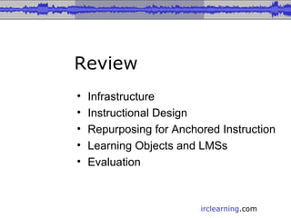 Review Infrastructure  Instructional Design Repurposing for Anchored Instruction Learning Objects and LMSs Evaluation 
