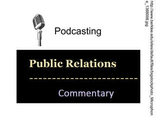 Podcasting
http://www.berklee.edu/sites/default/files/bigstockphoto_Microphon
e_1388098.jpg
 