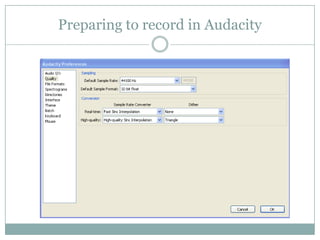 Preparing to record in Audacity