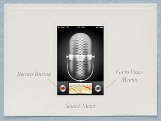 Record Button                 Go to Voice
                               Memos



                Sound Meter
 