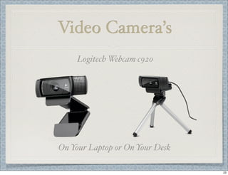 e

Video Camera’s
Logitech Webcam c920

On Your Laptop or On Your Desk
23

 