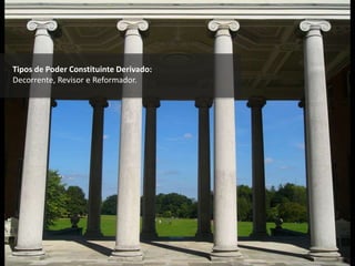 Tipos de Poder Constituinte Derivado:
Decorrente, Revisor e Reformador.
 