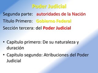 Poder Judicial
Segunda parte: autoridades de la Nación
Título Primero: Gobierno Federal
Sección tercera: del Poder Judicia...