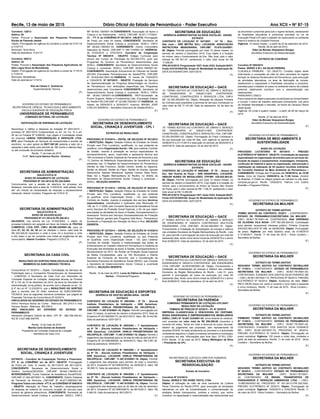 Recife, 13 de maio de 2015 Diário Oficial do Estado de Pernambuco - Poder Executivo Ano XCII • NÀ 87-15
SECRETARIA DE EDUCAÇÃO
GERÊNCIA ADMINISTRATIVA DA REDE ESCOLAR - GEARE
EXTRATO
CONTRATO DE LOCAÇÃO N° 047/2001 - 14º TA – (Esc.
São José – GRE METRO SUL), LOCADOR: ASSOCIAÇÃO
INSTRUTORA MISSIONÁRIA; CNPJ/MF: 10.579.324/0001-
80. Objeto: Permitir prorrogação por mais 12 (doze) meses, no
período de Janeiro a Dezembro 2015, Cujo objeto é a locação
do imóvel, para o funcionamento da Esc. São José, pelo o valor
mensal de R$ 921,57, perfazendo o valor total anual de R$
11.058,84.
PPA 2012/2015; Programação 1027; Ação 3322; Subação B427;
Fonte 0101/0105/0109; Grupo III; Modalidade de Aplicação 90.
DATA DA ASSINATURA: 02/01/2015.
(F)
SECRETARIA DE EDUCAÇÃO – GACE
14° TERMO ADITIVO AO CONTRATO DE OBRAS E SERVIÇO
DE ENGENHARIA N° 038/2013-SEE CONTRATADA:
CONSTRUSEL CONSTRUÇÕES E SERVIÇOS LTDA. CNPJ/
MF: 02.350.293/0001-62. Objeto: Alteração da cláusula Primeira
do Contrato para possibilitar a permuta de serviços contratuais no
valor total de R$ 77.191,99. Data de assinatura: 02 de abril de
2015.
(F)
SECRETARIA DE EDUCAÇÃO – GACE
15° TERMO ADITIVO AO CONTRATO DE OBRAS E SERVIÇO
DE ENGENHARIA N° 038/2013-SEE CONTRATADA:
CONSTRUSEL CONSTRUÇÕES E SERVIÇOS LTDA. CNPJ/MF:
02.350.293/0001-62. Objeto: Prorrogação do Prazo Contratual e
de sua execução por mais 90 dias, com vigência no período de
24/08/2015 à 21/11/2015 e execução no período de 26/04/2015 à
24/07/2015. Data de assinatura: 24 de abril de 2015.
(F)
SECRETARIA DE EDUCAÇÃO
GERÊNCIA ADMINISTRATIVA DA REDE ESCOLAR - GEARE
EXTRATO
CONTRATO DE LOCAÇÃO N° 099/2009 - 6º TA – (Anexo da
Esc. São Vicente de Paula – GRE ARARIPINA), LOCADOR:
AMAURI NUNES DE MAGALHÃES; CPF/MF: 336.925.564-20-
80. Objeto: Permitir prorrogação por mais 12 (doze) meses, no
período de Janeiro a Dezembro 2015, Cujo objeto é a locação do
imóvel, para o funcionamento do Anexo da Escola São Vicente
de Paula, pelo o valor mensal de R$ 1.106,74, perfazendo o valor
total anual de R$ 13.280,88.
PPA 2012/2015; Programação 1027; Ação 3322; Subação B427;
Fonte 0101/0105/0109; Grupo III; Modalidade de Aplicação 90.
DATA DA ASSINATURA: 02/01/2015.
(F)
SECRETARIA DE EDUCAÇÃO – GACE
2° TERMO ADITIVO AO CONTRATO DE OBRAS E SERVIÇO
DE ENGENHARIA N° 048/2014 CONTRATADA: MULTICON
ENGENHARIA LTDA CNPJ/MF: 00.242.092/0001-16. Objeto:
Fornecimento e Instalação de Subestações de energia e elétrica
nas unidades Escolares da Região Metropolitana do Recife - Lote
02, para permitir a prorrogação de prazo de execução por mais 60
(sessenta) dias, tendo como termo inicial de 22/04/2015 e o termo
ﬁnal 20/06/2015. Data de assinatura: 22 de abril de 2015.
(F)
SECRETARIA DE EDUCAÇÃO – GACE
2° TERMO ADITIVO AO CONTRATO DE OBRAS E SERVIÇO DE
ENGENHARIA N° 049/2014 CONTRATADA: JME ENGENHARIA
LTDA CNPJ/MF: 24.0616780/0001-48. Objeto: Fornecimento e
Instalação de Subestações de energia e elétrica nas unidades
Escolares da Região Metropolitana do Recife - Lote 01, para
permitir a prorrogação de prazo de execução por mais 60
(sessenta) dias, tendo como termo inicial de 22/04/2015 e o termo
ﬁnal 20/06/2015. Data de assinatura: 22 de abril de 2015.
(F)
GOVERNO DO ESTADO DE PERNAMBUCO
SECRETARIA DA FAZENDA
COMISSÃO PERMANENTE DE LICITAÇÃO–CPL/SAFI
RESULTADO DE LICITAÇÃO
TOMADA DE PREÇOS Nº 02/2015 – PL Nº 25/2015
EMPRESA CLASSIFICADA E VENCEDORA DO CERTAME:
ROIKA ENGENHARIA E EMPREENDIMENTOS IMOBILIÁRIOS
EIRELI, CNPJ Nº 19.887.333/0001-02, única licitante do certame,
com proposta no valor total de R$ 290.000,00 (duzentos e
noventa mil reais). Tendo em vista a renúncia do prazo recursal,
relativo ao julgamento das propostas, pelo representante da
empresa ROIKA, foi dado andamento ao processo e a autoridade
competente adjudicou o objeto à empresa vencedora e homologou
o processo em tela. Informações pelo fone (fax): (0**81) 3183-
6123. Recife, 12 de maio de 2015. Odacy Wellington da Silva
– Presidente da CPL.
(F)
SECRETARIA DE JUSTIÇA E DIREITOS HUMANOS
SECRETARIA EXECUTIVA DE
RESSOCIALIZAÇÃO
Extrato de Convênio
Convênio Nº 012/2014
Partes: SERES X TEK SHINE TEXTIL LTDA
Objeto: A utilização de mão de obra carcerária da Colônia
Penal Feminina do Recife-CPFR, para execução de atividades
laborativas na arte da industrialização e comercialização de
artefatos têxteis (travesseiros, cortinas e outros), que venha
contribuir na capacitação e ressocialização das reeducandas que
se encontram cumprindo pena sob o regime fechado, obedecendo
às ﬁnalidades educativas e produtivas previstas na Lei de
Execução Penal-LEP para o trabalho do reeducando no ambiente
interno e externo da Unidade Prisional.
Vigência: 12 (doze) meses – a partir de 23 de setembro de 2014
Recife, 06 de abril de 2015.
Eden de Moraes Vespaziano Borges
Secretário Executivo de Ressocialização
EXTRATO DE CONVÊNIO
Convênio Nº 005/2015
Partes: SERES X W L DA SILVA PEREIRA
CLÁUSULA PRIMEIRA - DO OBJETO: Constitui objeto deste
instrumento a concessão de mão de obra carcerária do regime
fechado do Sistema Penitenciário de Pernambuco, para execução
de atividades laborativas, na área de fabricação de móveis,
obedecendo a capacidade e ﬁnalidades educativa e produtiva,
previstas para o trabalho do preso no ambiente interno da unidade
prisional, objetivando contribuir com a ressocialização dos
reeducandos.
PARÁGRAFO ÚNICO
Para o alcance do objetivo pactuado os partícipes se comprometem
a cumprir o plano de trabalho elaborado previamente, sob pena
da imediata reavaliação e rescisão, na forma da Cláusula Oitava
deste ajuste.
Vigência: 24 (vinte e quatro) meses – a partir de 26 de março de
2015
Recife, 27 de abril de 2015.
Eden de Moraes Vespaziano Borges
Secretário Executivo de Ressocialização
(F)
GOVERNO DO ESTADO DE PERNAMBUCO
SECRETARIA DE MEIO AMBIENTE E
SUSTENTABILIDADE
AVISO DE LICITAÇÃO
PROCESSO LICITATÓRIO Nº 007/2015 – PREGÃO
ELETRÔNICO Nº 005/2015 - OBJETO: Contratação de empresa
especializada em organização de eventos para os serviços de:
locação de espaço e equipamentos, hospedagem, transporte,
confecção de material e apoio na organização, estruturação e
viabilização da realização de 04 (quatro) reuniões ordinárias
do Conselho Estadual de Meio Ambiente de Pernambuco –
CONSEMA/PE. Entrega das Propostas até 25/05/2014, às 10:00
horas. Início da Disputa: 25/05/2014, às 11:00 horas. (horário
de Brasília). O Edital na íntegra poderá ser retirado no site www.
compras.pe.gov.br. Recife, 12/05/2015. Patrícia Lins Coelho
Brandão – Pregoeira Pública.
(F)
GOVERNO DO ESTADO DE PERNAMBUCO
SECRETARIA DA MULHER
EXTRATO DE TERMO ADITIVO
TERMO ADITIVO AO CONTRATO 10/2011 – CONTRATANTE:
ESTADO DE PERNAMBUCO/SECRETARIA DA MULHER -
CNPJ: 09.601.781/0001-44, CONTRATADA: ANA VERÔNIKA
DE OLIVEIRA VILA NOVA– CPF:782.555.624-00, Contratação
para atender excepcional interesse público, Portaria Conjunta
SAD/SECMULHER Nº 096, de 26/08/2009. Objeto: Prorrogação
de prazo. Vigência: por mais 02(dois) anos, de 01/06/2015
a 31/05/2017. Recife, 11 de maio de 2015 – Silvia Cordeiro –
Secretária da Mulher.
(F)
GOVERNO DO ESTADO DE PERNAMBUCO
SECRETARIA DA MULHER
EXTRATO DE TERMO ADITIVO
SEGUNDO TERMO ADITIVO AO CONTRATO SECMULHER
Nº 17/2014 – CONTRATANTE: ESTADO DE PERNAMBUCO/
SECRETARIA DA MULHER - CNPJ: 09.601.781/0001-44,
CONTRATADO: EVANDRO DOS SANTOS SILVA FEIRANTE ME
– CNPJ: 09.061.057/0001-75, PROCESSO Nº 06/2014, PREGÃO
ELETRÔNICO Nº 04/2014. Objeto: Acréscimo de valor. Valor:
R$13.199,65 (treze mil, cento e noventa e nove reais e sessenta
e cinco centavos). Recife, 11 de maio de 2015 - Silvia Cordeiro –
Secretária da Mulher.
(F)
GOVERNO DO ESTADO DE PERNAMBUCO
SECRETARIA DA MULHER
EXTRATO DE TERMO ADITIVO
PRIMEIRO TERMO ADITIVO AO CONTRATO SECMULHER
Nº 17/2014 – CONTRATANTE: ESTADO DE PERNAMBUCO/
SECRETARIA DA MULHER - CNPJ: 09.601.781/0001-44,
CONTRATADO: EVANDRO DOS SANTOS SILVA FEIRANTE
ME– CNPJ: 09.061.057/0001-75, PROCESSO Nº 06/2014,
PREGÃO ELETRÔNICO Nº 04/2014. Objeto: Prorrogação do
prazo contratual. Vigência: 120 (cento e vinte) dias, contados a
partir da data da assinatura. Recife, 11 de maio de 2015 - Silvia
Cordeiro – Secretária da Mulher.
(F)
GOVERNO DO ESTADO DE PERNAMBUCO
SECRETARIA DA MULHER
EXTRATO DE TERMO ADITIVO
SEGUNDO TERMO ADITIVO AO CONTRATO SECMULHER
Nº 05/2014 – CONTRATANTE: ESTADO DE PERNAMBUCO/
SECRETARIA DA MULHER - CNPJ: 09.601.781/0001-
44, CONTRATADO: CS BRASIL TRANSPORTES DE
PASSAGEIROS E SERVIÇOS AMBIENTAIS LTDA – CNPJ:
10.965.693/0001-00, PROCESSO Nº 051.2013.V.PE.022.SAD,
PREGÃO ELETRÔNICO Nº 22/2013. Objeto: Prorrogação de
prazo contratual. Vigência: 14/02/2015 a 12/02/2016. Recife, 11
de maio de 2015 - Silvia Cordeiro – Secretária da Mulher.
(F)
Convênio: 126/13
Aditivo: 02
Partes: Prorural e Associação dos Pequenos Produtores
Rurais da Fazenda Jatobá
Objeto: Prorrogação da vigência do convênio a contar de 31/01/15
a 31/07/15
Município: Terra Nova
Data de assinatura: 31/01/15
Convênio: 004/13
Aditivo: 02
Partes: Prorural e Associação dos Pequenos Agricultores do
Sítio Lagoa Nova de Moreilândia
Objeto: Prorrogação da vigência do convênio a contar de 11/10/14
a 11/04/15
Município: Moreilândia
Data de assinatura:11/10/14
Rita de Cássia C. Guilherme
Superintendente Técnica
(F)
GOVERNO DO ESTADO DE PERNAMBUCO
SECRETARIA DE CIÊNCIA, TECNOLOGIA E MEIO AMBIENTE
ESCOLA SUPERIOR DE EDUCAÇÃO FÍSICA
UNIVERSIDADE DE PERNAMBUCO
COMISSÃO SETORIAL DE LICITAÇÃO
RATIFICAÇÃO DE DISPENSA DE LICITAÇÃO
Reconheço e ratiﬁco a dispensa de licitação Nº 0001/2015 –
processo Nº 0001/2015 fundamentada no art. 24, inc. IV e art.
26 da Lei Federal Nº 8.666/93, cujo objeto é Contratação direta
da empresa LEMON TERCEIRIZAÇÃO E SERVIÇOS LTDA-
EPP, para Prestação de Serviços de recepcionista e auxiliar de
escritório, no valor global de R$77.067,00 (setenta e sete mil e
sessenta e sete reais), pelo período de 180 (cento e oitenta) dias,
ou até conclusão de processo licitatório.
Recife, 11 de maio de 2015.
Profª. Vera Lúcia Samico Rocha - Diretora.
(F)
SECRETARIA DE ADMINISTRAÇÃO
GGLIC/CCPLE IX
AVISO DE ADIAMENTO DE LICITAÇÃO
PROCESSO Nº 323.2014.IX.PE.220.SARA
Comunicamos que a sessão de abertura do processo em
destaque, marcada para a data de 11/05/2015, está adiada “sine
die” em virtude da necessidade de resposta a esclarecimento
interposto. Ademir Cordeiro, Pregoeiro da CCPLE IX.
(F)
SECRETARIA DE ADMINISTRAÇÃO
GGLIC/CCPLE IX
AVISO DE ADJUDICAÇÃO
PROCESSO Nº 411.2014.IX.PE.260.SCJ
ADJUDICO, nos termos da Lei 10.520/2002, o objeto do
processo licitatório em epígrafe em favor da licitante JL FRUTAS
COMÉRCIO LTDA EPP, CNPJ 06.296.325/0001-40, para os
itens 01, 02, 03, 04, 06 por ter ofertado o menor valor total de
R$ 229.228,00 (duzentos e vinte e nove mil e duzentos e vinte
e oito reais) e por ter cumprido com todas as exigências do ato
convocatório. Ademir Cordeiro. Pregoeiro CCPLE IX.
(F)
SECRETARIA DA CASA CIVIL
RESULTADO DO SORTEIO PARA ESCOLHA DOS
MEMBROS DA SUBCOMISSÃO TÉCNICA
Concorrência Nº 02/2014 – Objeto: Contratação de Serviços de
Publicidade para a Companhia Pernambucana de Saneamento
– COMPESA. A Secretaria da Casa Civil, por intermédio da
Comissão Especial de Licitação, designada através da Portaria
Nº 3.118, de 10 de dezembro de 2014, da lavra do Secretário de
Administração, torna público, de acordo com o disposto no art. 10,
§ 4º da Lei Nº 12.232/2010, que o RESULTADO DO SORTEIO
para a escolha dos 03 (três) membros da SUBCOMISSÃO
TÉCNICA, teve os seguintes membros sorteados, que julgará as
Propostas Técnicas da Concorrência Nº 02/2014:
VINCULADOS AO GOVERNO DO ESTADO DE PERNAMBUCO:
Arthur Henrique Borba da Cunha - Matrícula: 363.275-0 e Irina
Ferreira Terezo - Matrícula: 363.336-5.
NÃO VINCULADO AO GOVERNO DO ESTADO DE
PERNAMBUCO:
Alexandre Ubirajara Gabriel de Melo, CPF Nº : 882.768.304-63,
RG Nº 3.407.698 SSP/PE
Recife, 12 de maio de 2015.
Marília Carla Gomes de Andrade
Presidente da Comissão Especial de Licitação
Secretaria da Casa Civil.
(F)
SECRETARIA DE DESENVOLVIMENTO
SOCIAL, CRIANÇA E JUVENTUDE
EXTRATO - Convênio de Cooperação Técnica e Financeira:
3ºT. A. ao CONVÊNIO s/n de 2011- OBJETO: Prorrogação
de Prazo por mais 12 meses, de 29/11/2014 até 29/11/2015.
CONCEDENTE: Secretaria de Desenvolvimento Social e
Direitos humanos/SEDSDH, CNPJ/MF 08.642.138/0001-04.
INTERVENIENTE: Fundo Estadual de Assistência Social/FEAS,
CNPJ/MF 01.063.487/0001-14. CONVENENTE: Distrito Estadual
de Fernando de Noronha. CNPJ/MF Nº 40.817.926/0001-99.
Programa Todos com a Nota - 4ºT.A. ao CONVÊNIO Nº 009/2014
- OBJETO: Alteração do Plano de Trabalho, remanejamento
de despesa de material de consumo locação de veículos para
compra de gêneros alimentícios. CONCEDENTE: Secretaria de
Desenvolvimento Social Criança e Juventude- SDSCJ, CNPJ/
MF 08.642.138/0001-04.CONVENENTE: Associação de Apoio a
Criança e ao Adolescente - AACA, CNPJ/MF 00.071.117/0001-
66. - 1ºT. A. ao CONVÊNIO Nº 081/2014 - OBJETO: Prorrogação
de Prazo por mais 04 meses. CONCEDENTE: Secretaria de
Desenvolvimento Social Criança e Juventude- SDSCJ, CNPJ/
MF 08.642.138/0001-04. CONVENENTE: Centro Comunitário
Salesiano do Recife. CNPJ/MF 11.169.174/0001-07. VIGÊNCIA:
de 07/03/2015 a 07/07/2015. Convênio de Cooperação
Técnica: Nº 006/2015 - OBJETO: Estágio Curricular para
alunos dos Cursos de Psicologia da AECISA-FPS, junto aos
Programas do Governo de Pernambuco desenvolvidos pela
SDSCJ. CONCEDENTE: Secretaria de Desenvolvimento Social
Criança e Juventude- SDSCJ, CNPJ/MF 08.642.138/0001-04.
CONVENENTE: Associação Educacional de Ciências da Saúde/
AECISA (Faculdade Pernambucana de Saúde/FPS) CNPJ/MF
Nº 05.834.842./0001-62.VIGÊNCIA: 12 meses de 13/04/2015
a 13/04/2016. Nº 007/2015 - OBJETO: Prestação de Serviços
de Operacionalização do Programa Bolsa-Estágio do Governo
de Pernambuco com atribuições especíﬁcas aos Programas
desenvolvidos pela Concedente CONCEDENTE: Secretaria de
Desenvolvimento Social Criança e Juventude- SDSCJ, CNPJ/
MF 08.642.138/0001-04.CONVENENTE: IREP-Sociedade de
Ensino Superior, Médio e Fundamental Ltda. (Faculdade Estácio
do Recife-FIR).CNPJ/MF Nº 02.608.755/0001-07.VIGÊNCIA: 24
meses, de 20/04/2015 a 20/04/2017. Autorizo, BRUNO JOSÉ
COELHO BARROS – Secretário Executivo de Gestão/SDSCJ.
(F)
GOVERNO DO ESTADO DE PERNAMBUCO
SECRETARIA DE DESENVOLVIMENTO
SOCIAL, CRIANÇA E JUVENTUDE - CPL I
EXTRATOS DE RESULTADO
PROCESSO Nº 010/2014 – EDITAL DE SELEÇÃO Nº 001/2014
– REPETIÇÃO. Objeto: Seleção Pública de Entidade de Direito
Privado sem Fins Lucrativos, qualiﬁcada, ou que pretenda se
qualiﬁcar, como Organização Social – OS, para celebrar Contrato
de Gestão, visando à prestação de serviço especializado de
acompanhamento, apoio, supervisão e assessoria técnica aos
184 municípios e Distrito Estadual de Fernando de Noronha e aos
13 Centros de Referência Especializados de Assistência Social
presentes nas 12 Regiões de Desenvolvimento de Pernambuco
(Sertão do São Francisco, Sertão Central, Sertão do Itaparica,
Sertão do Moxotó, Sertão do Pajeú, Sertão do Araripe, Agreste
Setentrional, Agreste Meridional, Agreste Central, Mata Norte,
Mata Sul e Região Metropolitana do Recife), no âmbito da
Secretaria de Desenvolvimento Social, Criança e Juventude –
SDSCJ. SELEÇÃO DESERTA.
PROCESSO Nº 011/2014 – EDITAL DE SELEÇÃO Nº 002/2014
– REPETIÇÃO. Objeto: Seleção Pública de Entidade de Direito
Privado sem Fins Lucrativos, qualiﬁcada, ou que pretenda
se qualiﬁcar, como Organização Social – OS, para celebrar
Contrato de Gestão, visando à prestação dos serviços técnicos
especializados, classiﬁcados e tipiﬁcados pela Resolução Nº
109, de 11.11.2009, pelo Conselho Nacional de Assistência Social
como Serviços da Proteção Social Especial, a ﬁm de que sejam
executadas as atividades de Apoio à Gestão, Acompanhamento e
Assessoria Técnica aos Serviços Socioassistenciais de Proteção
Social Especial, geridos pelo Programa Vida Nova - Pernambuco
Acolhendo a População em Situação de Risco e Rua. SELEÇÃO
DESERTA.
PROCESSO Nº 027/2014 – EDITAL DE SELEÇÃO Nº 010/2014
– REPETIÇÃO. Objeto: Seleção Pública de Entidade de Direito
Privado Sem Fins Lucrativos, Qualiﬁcada, ou que Pretenda
se Qualiﬁcar, como Organização Social – OS, para Celebrar
Contrato de Gestão, Visando a Implementação das Ações de
Enfrentamento do Trabalho Infantil em Pernambuco e Garantia da
Execução das Atividades de Apoio à Gestão, Acompanhamento e
Monitoramento do PETI, No Âmbito da Proteção Social Especial
de Média Complexidade, para os 184 Municípios e Distrito
Estadual de Fernando de Noronha, sob s Coordenação da
Secretaria Executiva de Assistência Social (SEAS), que Compõe
a Secretaria de Desenvolvimento Social, Criança e Juventude
(SDSCJ). SELEÇÃO DESERTA.
Recife, 12 de maio de 2015. Lúcia de Fátima da Granja dos
Santos – Presidente/Pregoeira
(F)
SECRETARIA DE EDUCAÇÃO E ESPORTES
GERÊNCIA DE GESTÃO IMOBILIÁRIA - GEGIM
EXTRATO
CONTRATO DE LOCAÇÃO N° 008/2004 - 9º TA – (Escola
Instituto Presbiteriano de Heliópolis – GRE Garanhus).
LOCADOR: IGREJA PRESBITERIANA DE HELIÓPOLIS ;
CNPJ/MF: 11.467.610/0001-16, Objeto: Permitir prorrogação por
mais 12 meses, no período de Janeiro a Dezembro 2013. Nota de
Empenho Nº 2013NE000173, de 02/01/2013. Valor: R$ 16.443,90.
Data da assinatura: 02/01/2013.
CONTRATO DE LOCAÇÃO N° 008/2004 – 1° Apostilamento
ao 9º TA - (Escola Instituto Presbiteriano de Heliópolis –
GRE Garanhus). LOCADOR: IGREJA PRESBITERIANA DE
HELIÓPOLIS ; CNPJ/MF: 11.467.610/0001-16, Objeto: Permitir o
pagamento das despesas para os 30 dias do mês de abril de 2013.
Empenho Nº 2013NE006559, de 30/04/2013. Valor: R$ 5.481,30.
Data da assinatura: 30/04/2013.
CONTRATO DE LOCAÇÃO N° 008/2004 – 2° Apostilamento
ao 9º TA - (Escola Instituto Presbiteriano de Heliópolis –
GRE Garanhus). LOCADOR: IGREJA PRESBITERIANA DE
HELIÓPOLIS ; CNPJ/MF: 11.467.610/0001-16, Objeto: Permitir
o pagamento das despesas para período de maio a novembro
de 2013. Empenho Nº 2013NE007834, de 30/05/2013. Valor: R$
38.369,10. Data da assinatura: 30/05/2013.
CONTRATO DE LOCAÇÃO N° 008/2004 – 3° Apostilamento
ao 9º TA - (Escola Instituto Presbiteriano de Heliópolis –
GRE Garanhus). LOCADOR: IGREJA PRESBITERIANA DE
HELIÓPOLIS ; CNPJ/MF: 11.467.610/0001-16, Objeto: Permitir
o pagamento das despesas para os 30 dias do mês de dezembro
de 2013. Empenho Nº 2013NE028470, de 06/12/2013. Valor: R$
5.480,30. Data da assinatura: 06/12/2013.
(F)
 