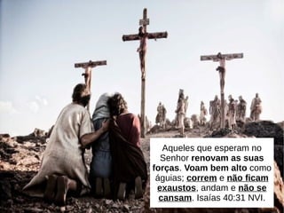 Aqueles que esperam no
Senhor renovam as suas
forças. Voam bem alto como
águias; correm e não ficam
exaustos, andam e não se
cansam. Isaías 40:31 NVI.
 
