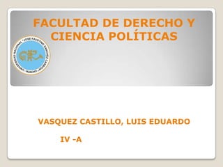 FACULTAD DE DERECHO Y CIENCIA POLÍTICAS VASQUEZ CASTILLO, LUIS EDUARDO 		IV -A 