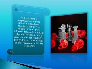 El poder es una fuerza compleja y cambiante en cualquier grupoPuede surgir de un numero determinado de fuentes y todos los miembros pueden poseerlo hasta cierto puntoNo obstanteEl poder se utiliza básicamente para alterar conocimientos o circunstancias para que se ajusten y adecuen a las preferencias del poseedor 
