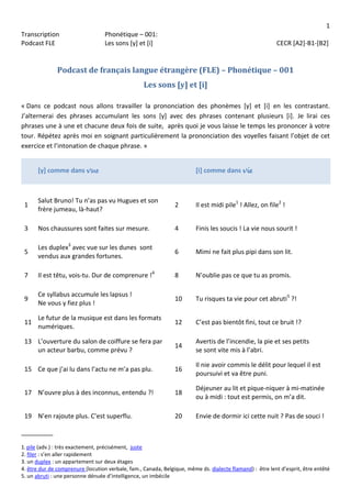 Phonétique du français: les sons [y] et [i] | PDF