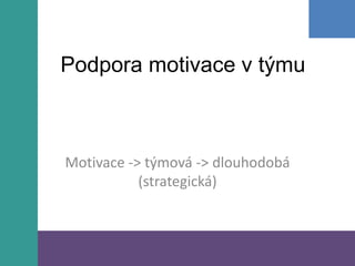 Podpora motivace v týmu Motivace -> týmová -> dlouhodobá (strategická) 