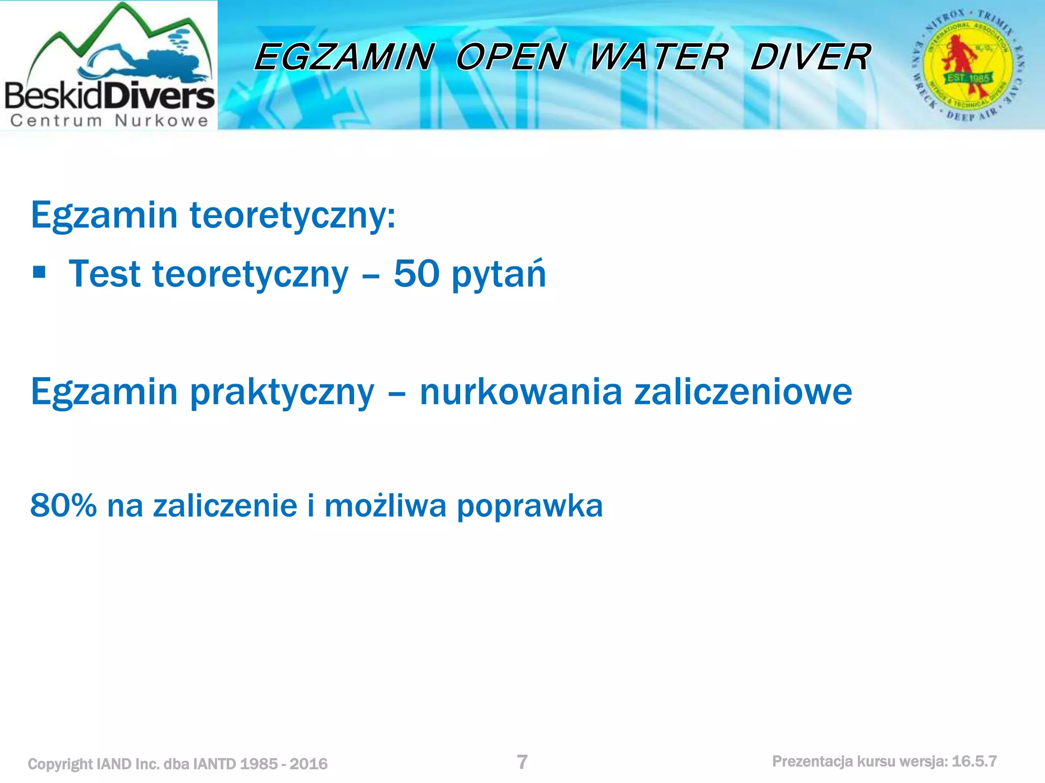 Podstawowy kurs nurkowy owd prezentacja beskiddivers