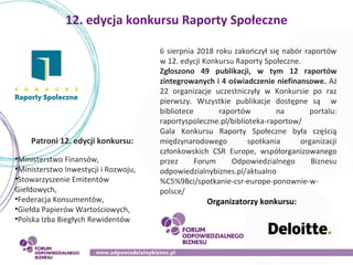 6 sierpnia 2018 roku zakończył się nabór raportów
w 12. edycji Konkursu Raporty Społeczne.
Zgłoszono 49 publikacji, w tym ...