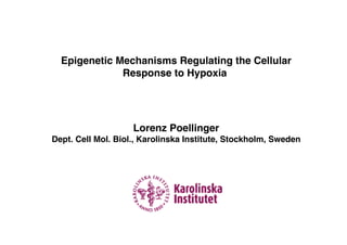 Epigenetic Mechanisms Regulating the Cellular
                                              !
              Response to Hypoxia!




                    Lorenz Poellinger
                                    !
Dept. Cell Mol. Biol., Karolinska Institute, Stockholm, Sweden!
 