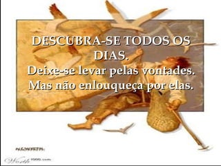 DESCUBRA-SE TODOS OS DIAS. Deixe-se levar pelas vontades. Mas não enlouqueça por elas. 