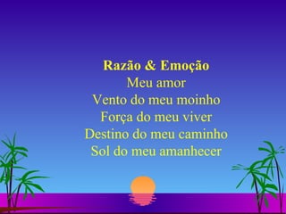 Razão & Emoção Meu amor Vento do meu moinho Força do meu viver Destino do meu caminho Sol do meu amanhecer 