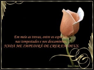 Em meio as trevas, entre os espinhos,  nas tempestades e nos descaminhos,  NADA ME IMPEDIRÁ DE CRER EM DEUS.  