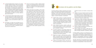 68 69
zz La docente trabajará algunos conceptos con los padres
de familia, eligiendo un poema. Elegir uno relacionado
al objetivo que tiene la reunión o a las circunstancias
que se presenten. Motivar a los padres a escuchar la lec-
tura del poema o la recitación que se pueda hacer de
ella. Se realizará con la entonación necesaria, pronun-
ciando con claridad las palabras, dándole la musicalidad
que lleva dentro la poesía, generando un ambiente de
diálogo, análisis y reflexión, para concluir en aspectos
que beneficiarán a los padres y a sus hijos, además de
pasar un buen momento.
zz La docente puede organizar algunos talleres de lectura
de poesía, haciendo que los padres aprendan poemas,
para luego encontrarse con sus hijos leyendo o recitan-
do poemas. Así, se unirán acciones que desarrolla la
docente y acciones que desarrollan los padres en sus
hogares.
zz Recomendar a los padres que lean delante de los ni-
ños, demostrando agrado y comentando la utilidad de
lo leído. Si los padres de familia no supieran leer, pue-
den conversar con sus hijos y transmitirles poemas o
narraciones de la tradición oral.
zz Invitar a las reuniones con padres a algunas personas
ancianas de la comunidad para que cuenten leyendas,
tradiciones o repitan poemas que perviven en la comu-
nidad y así los padres a su vez, puedan aprenderlas y
recitarlas a sus hijos.
zz Podemos aprovechar de las palabras y frases cariño-
sas y llenas de afecto que dan los padres a sus hijos,
como: palomita, mi nenita, tesorito, mamita, papito,
preciosura, hermosura, urpi, wawita mía, alegría de
la casa, regalito de Dios, etc. para que vayan com-
prendiendo el significado de las palabras, la expre-
sión de los sentimientos y las formas que tenemos los
seres humanos para comunicarnos. Estas y otras pa-
labras que los padres van expresando de generación
en generación, las canciones de cuna, rondas, rimas,
acertijos, etc. pueden ser un vínculo poderoso entre
padres e hijos y el mejor inicio para la apreciación y
construcción del mundo literario. La docente en una
reunión con los padres puede promover el registro
de estas formas de expresión de cariño hacia los hi-
jos, ir analizándolas y motivando su uso permanente,
haciendo que los niños también respondan con otras
palabras.
La docente ayudará a los padres a relacionarse con sus hijos
cada vez mejor. Siempre será importante compartir espacios
familiares, encontrar caminos nuevos para comunicarse y
relacionarse. Uno de estos caminos puede ser el de acercar
al niño y la niña a la poesía, a través de diversas actividades
simples y en diversos momentos y circunstancias:
zz Cuando el niño o la niña se va a dormir, necesita del
cariño y cercanía del papá o la mamá; qué mejor que
recitarle poemas o contarle cuentos. Así, el sueño será
más placentero y estos buenos momentos se quedarán
en ellos, como huellas imborrables. Además, se habrá
sembrado sensibilidad y abierto una puerta a las emo-
ciones y al conocimiento.
zz Antes o después de un paseo o salida a la calle, qué
bueno será que los padres y los hijos se sienten juntos
y lean un poema para gozar con el sonido de las pala-
bras, el contenido y su mensaje.
zz Al concluir el almuerzo o cena familiar, proponer que
todos los miembros de la familia puedan cantar, reci-
tar, dar alguna noticia, expresar algo importante o sim-
plemente manifestar cada uno lo que quiera. ¡Cuánto
se aprende en estos buenos momentos!
zz Después de un paseo o salida para hacer compras,
padres e hijos pueden jugar a encontrar palabras que
rimen con relación a lo que vieron o compraron. Será
un momento de alegría donde se desarrollarán capaci-
dades y se demostrarán la imaginación y creatividad.
zz Cuando se lee un periódico, un libro, o una revista y en
ella se encuentran poemas, el momento es preciso para
compartir la lectura con la familia y conversar sobre
ella.
zz Establecer en la casa el momento de lectura o de contar
anécdotas, experiencias, recitar poemas, contar cuen-
tos, leyendas de la zona, comentar lecturas, etc. Es
mejor que este momento esté predeterminado (el día y
la hora), así padres e hijos contarán con otra forma de
reencontrarse, conocerse y aprender juntos.
zz Luego de leer o repetir los poemas se podrá relacio-
narlos con hechos reales. Por ejemplo, después de leer
el poema “Conversando” se podría ir al parque para
ver palomas, observar en la misma casa a los patitos y
conversar sobre sus características. Tenemos que dar
a los niños múltiples oportunidades para ser felices y
aprender, ejercitando sus propias facultades.
zz Prestar a los padres un poemario de la biblioteca y per-
mitirles que gocen de él en familia.
zz Buscar el diálogo entre docente y padres para com-
partir actividades que se desarrollan en el aula, así los
padres las podrán comprender, profundizar y ampliar.
El entorno familiar es decisivo en la formación de los hi-
jos, el ejemplo es indispensable, los hijos aprenderán de los
padres cada día sin necesidad de enseñanzas directas e in-
tencionadas. Por eso, es necesario asumir el rol de padres a
plenitud, con responsabilidad y perseverancia, acompañar
a los hijos en el camino que los lleve a su pleno desarrollo.
Todo niño y niña merece un clima familiar sereno, tranquilo,
enriquecido con una buena comunicación, donde el diálogo,
la confianza, la responsabilidad, el respeto estén presentes.
2.6	Acciones de los padres con los hijos
 