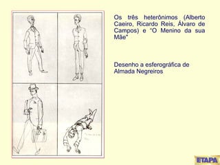 Os três heterônimos (Alberto Caeiro, Ricardo Reis, Álvaro de Campos) e “O Menino da sua Mãe"  Desenho a esferográfica de Almada Negreiros  