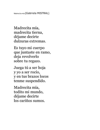 Poemas Gabriela Mistral Dia Madre