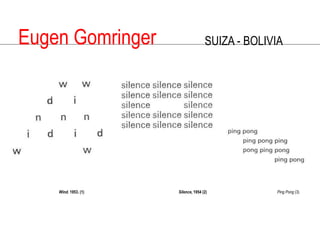 EugenGomringerSUIZA - BOLIVIAWind. 1953. (1)Silence, 1954 (2)Ping Pong(3)