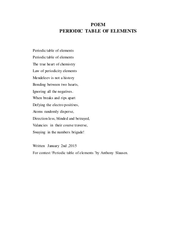 Poem Periodic Table