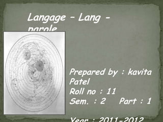 Langage – Lang -
parole



        Prepared by : kavita
        Patel
        Roll no : 11
        Sem. : 2     Part : 1
 