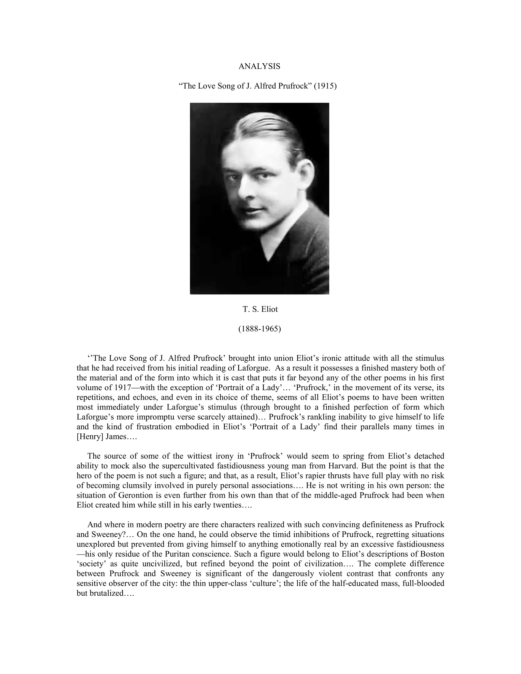 Poems eliot, ts the love song of j alfred prufrock (1915) analysis by 15 critics PDF