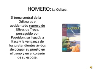 HOMERO: Métrica homérica.La forma métrica de los poemas es el hexámetro dactílico, utilizado en series indefinidas de versos. La cuestión está en quien elaboró esta forma métrica.