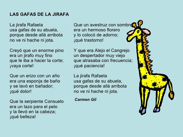 Resultado de imagen de poemas de carmen gil la jirafa rafaela