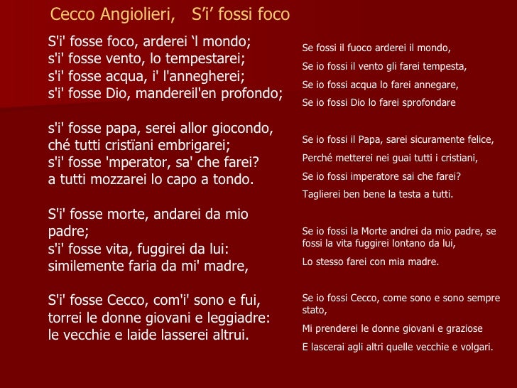 Si Fosse Foco Arderei Il Mondo Parafrasi