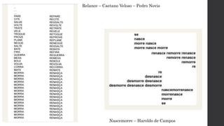 Nascemorre – Haroldo de Campos
Relance – Caetano Veloso – Pedro Novis
 