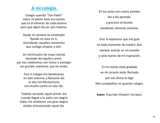 Poesías para el aniversario del Colegio.