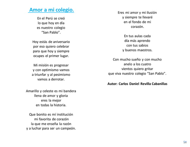 Poesías para el aniversario del Colegio.