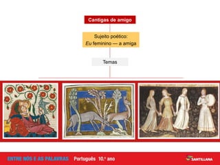 Temas
Sujeito poético:
Eu feminino — a amiga
Cantigas de amigo
 