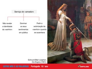 Edmund Blair Leighton,
Os Elogios (1901).
Não revelar
a identidade
da «senhor»
Dominar
os seus
sentimentos
em público
Pedir a
autorização da
«senhor» quando
se ausentava
Serviço do «amador»
 