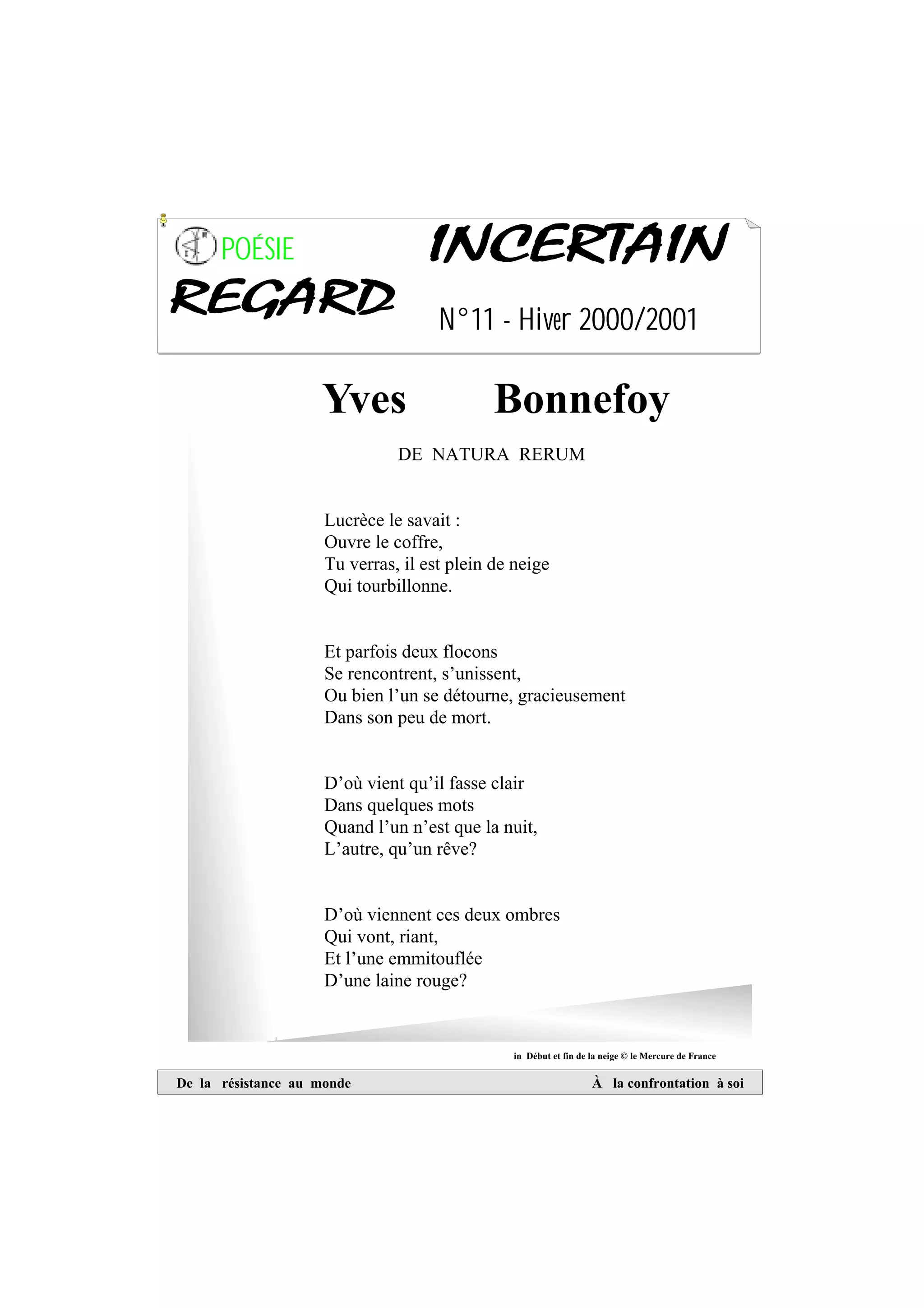 Poesie Incertain Regard | PDF