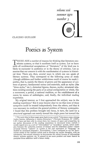 Roman Communication Poetic System.pdf Poetics as system, by claudio guillen | PDF