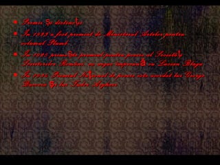 Premii  ş i distinc ţ ii În 1923 a fost premiat de Ministerul Artelor pentru volumul  Plumb . În 1925 prime ş te premiul pentru poezie al Societ ã ţ i Scriitorilor Români, ex aequo împreună cu Lucian Blaga În 1934 Premiul Naţional de poezie este acordat lui George Bacovia şi lui Tudor Arghezi 