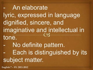 Tragic situations are presented with the utmost simplicity.English 7 – SY: 2011-2012