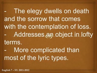 The Mermaidby Author Unknown'Twas Friday morn when we set sail, And we had not got far from land, When the Captain, he spied a lovely mermaid, With a comb and a glass in her hand.English 7 – SY: 2011-2012