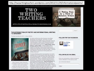 http://twowritingteachers.wordpress.com/2012/11/29/informationalpoems/
 