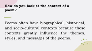 Basic Elements of Poetry, EN7LIT-I-1 Analyze literary texts as ...