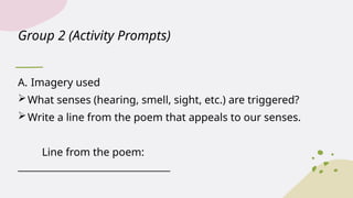 Basic Elements of Poetry, EN7LIT-I-1 Analyze literary texts as ...