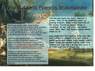 Venus& Adonis Poem by Shakespeare Even as an empty eagle, sharp by fast,  Tires with her beak on feathers, flesh and bone,...